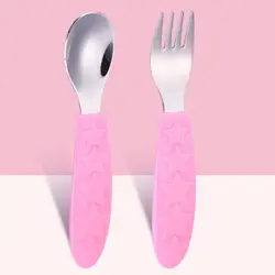 Juego de cuchara auxiliar y tenedor para niños, utensilio portátil duradero con diseño de estrella segura para la vida diaria, vajilla para bebés, 1 Juego