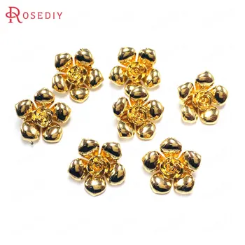 

(38573)10PCS 14MM 24K Champagne Gold Color Brass Flower Charms Pendants Jewelry Making Supplies Diy Findings Accessories