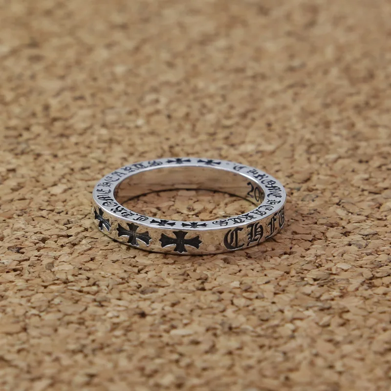 

S925 Sterling Silver Ring Retro Thai Silver Accessories Cross Lettered Ring Rings Women's Small Ring