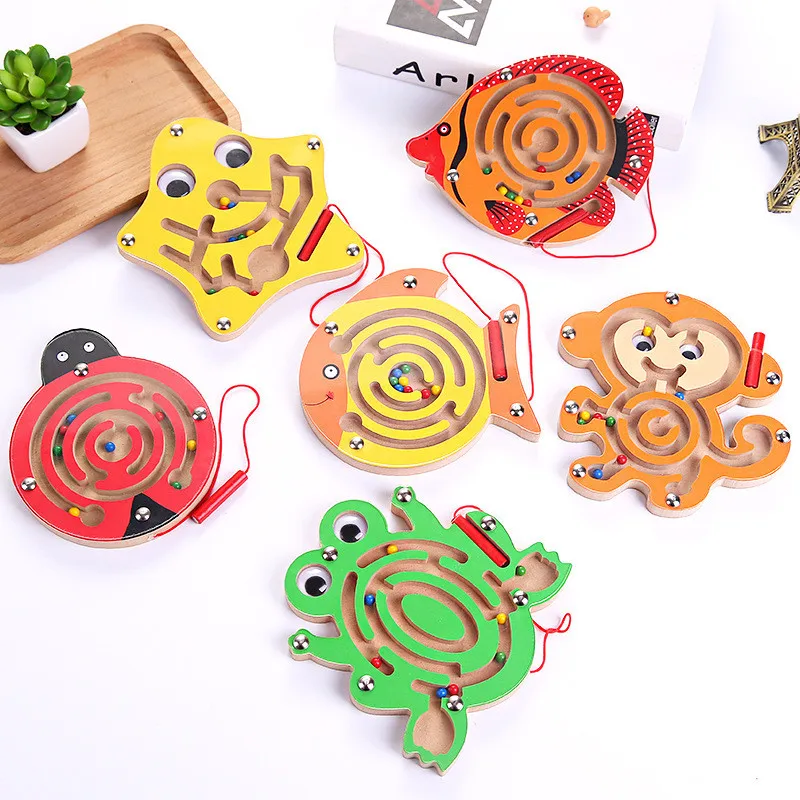 

Baby Wooden Magnetic Maze Educational Montessori Toys Animals Labyrinth Track Handwriting Pen Push Beads Puzzle Toy For Kids