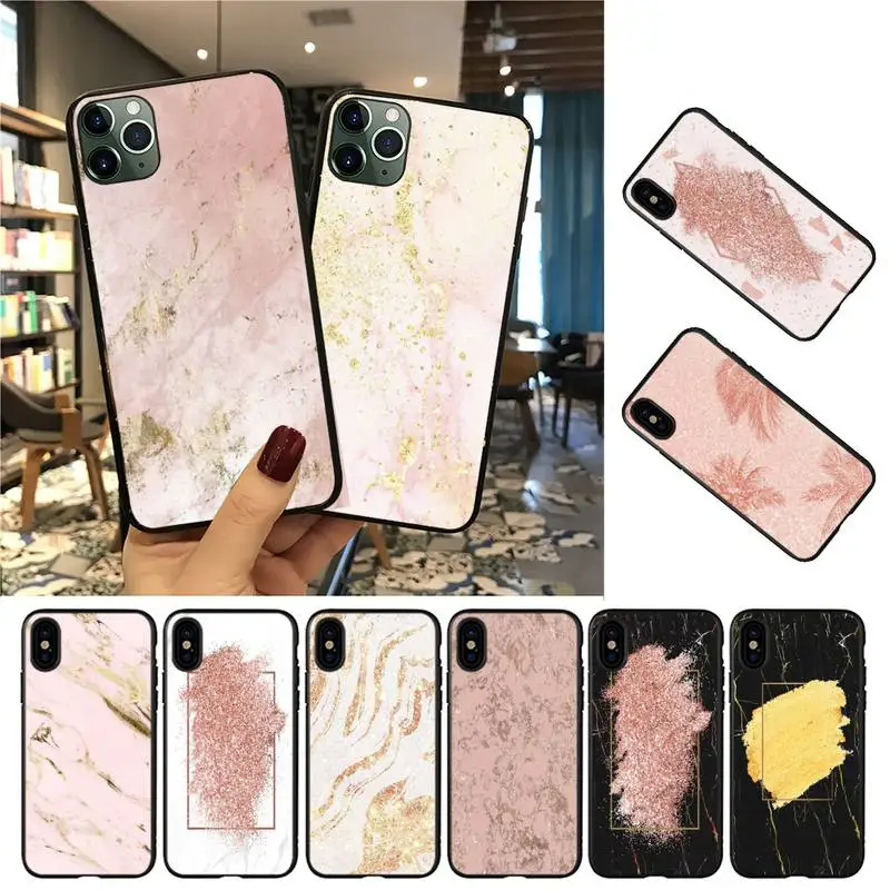 Чехол для телефона YNDFCNB золотистый розовый блестящий Мраморный чехол iPhone 8 7 6 6S Plus