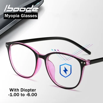 Iboode rétro rond myopie lunettes cadre femmes bleu Film optique lunettes montures fini myopie lunettes dioptrie-1.0 ~ 6.0