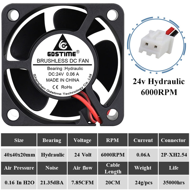 Gdstime 4cm 3D Printer fan Ball Bearing 40mm DC 24V 12V 5V  Computer Case Cooling axial Fan 2PIN/3PIN  40x40x20mm 1.57inch