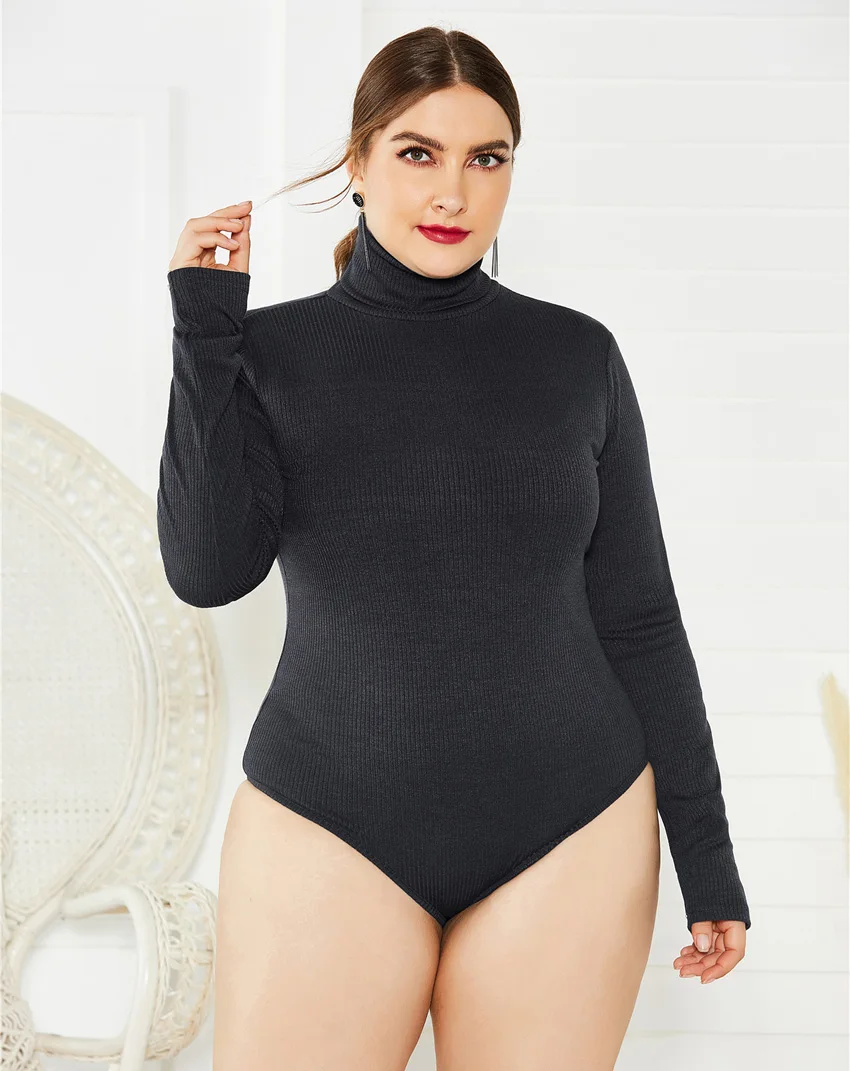 bodysuit women Jessie Vinson Long Sleeve Turtleneck Knitted Rib Bodysuit Jumpsuit Women Plus Size Skinny Sexy Bodysuit Rompers Autumn Winter bustier bodysuit