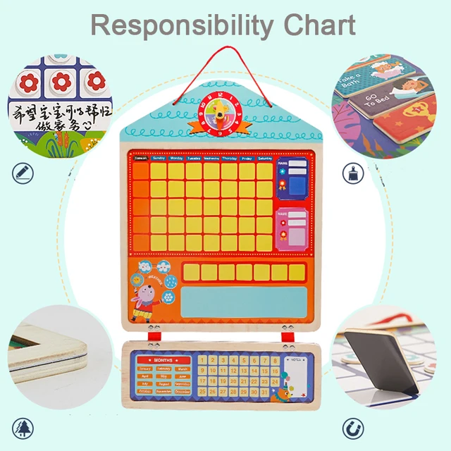 Wooden Magnetic Reward Activity Responsibility Chart Calendar Kids Schedule Educational Toys for Children Good Habits Time Gift 5
