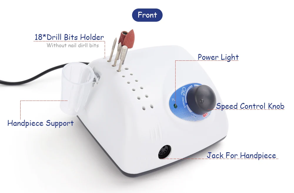 Máquina de Broca Forte do Unha Arquivo do Unha Cuidados com o Prego Elétrica Modelo Pedicure Manicure Máquina Bits Unha Polidor 210 105l 65w 35000rpm 6 Brocas elétricas p manicure e acessórios