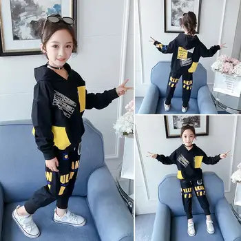 

Kids Girls Spring/Autumn Set 2020 Latest Girl Sports Hip Hop Set Black Christmas Two Piece Set Baby Girl Clothes 4 6 8 10 12Y