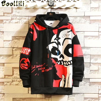 

2020 New Arrived Print Skulls Hoodie Sweatshirt Men Thick Fleece Style Hip Hop High Street Casual O-Neck Long-Sleeved