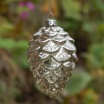 

Christmas tree decorations broken silver pine cone glass ball