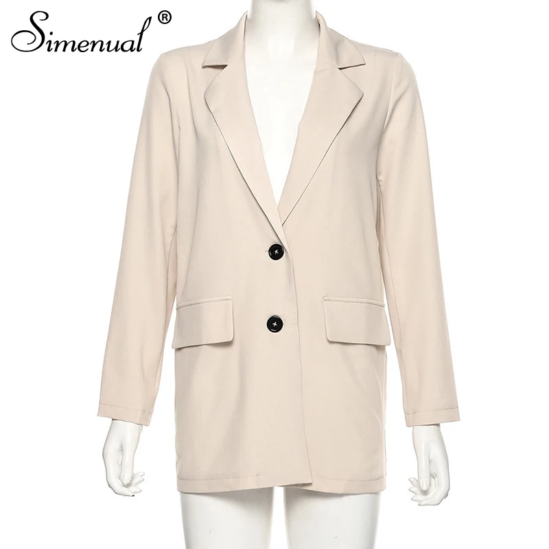 Simenual Casual Fashion Office Lady Blazers Long Sleeve Solid Slim Autumn 2019 Jacket Women Single-Breasted Button V Neck Blazer