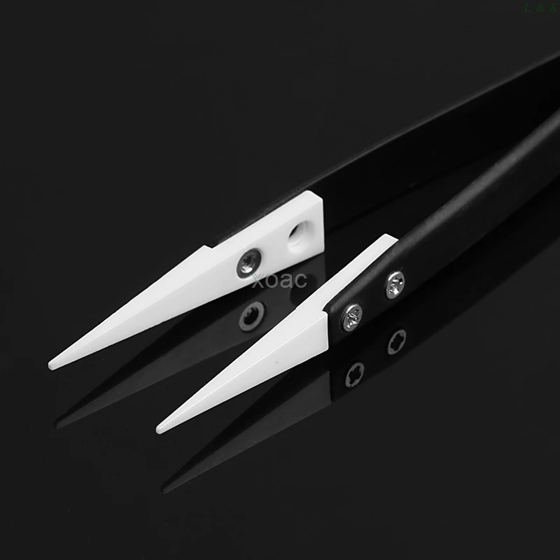 Ceramic Tips Tweezers Stainless Steel Handle Straight Aimed Tweezers 1PC for Coils M05 precision tweezers,tweezer tool,ceramic tweezers