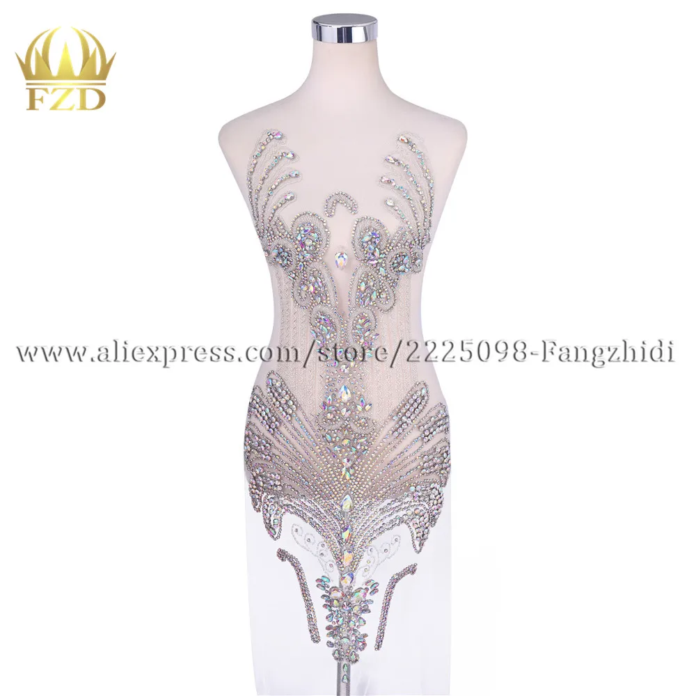 

FZD 1 шт. аппликация лифа нашивка для платья AB Стразы для свадьбы на праздник, украшение для платья отделка ткани DIY тканевая панель