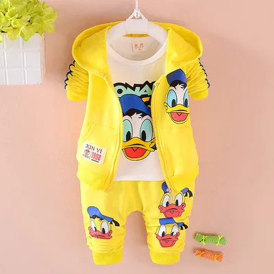 Children's clothing sets boys suits new sport brand spring autumn three-piece hooded cartoon printin coat+t-shirt tops+pant