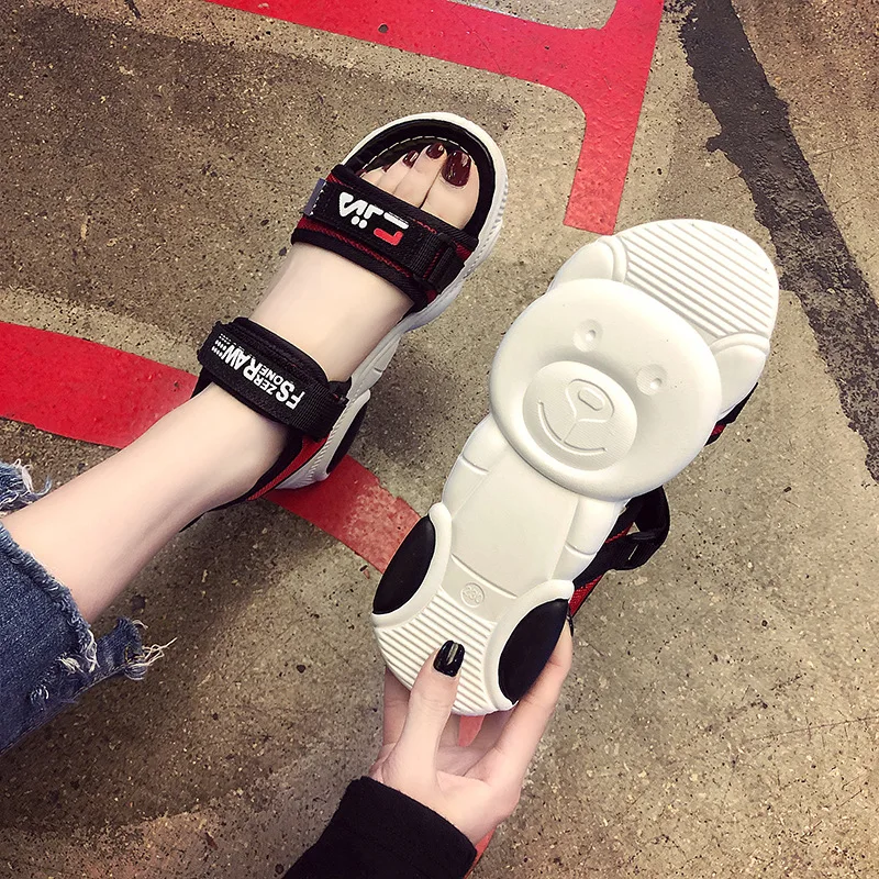 

Girls Shoe Online Celebrity Sandals Student 2019 Summer New Style Women's Platform Thick Bottomed Velcro Bear