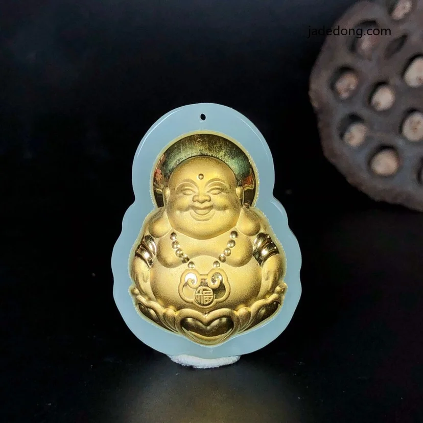 

Fine Jewelry 24K 999 Gold Chinese White Jade Buddha Pendant Rope Necklace Women Men Classic Gemstone Necklace