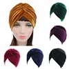 New Fashion Muslim Stretch Velvet/Silk Cross Twist Turban Hat Chemo Cap Women Beanies Caps Headwrap Solid Color Hair Accessories ► Photo 2/6