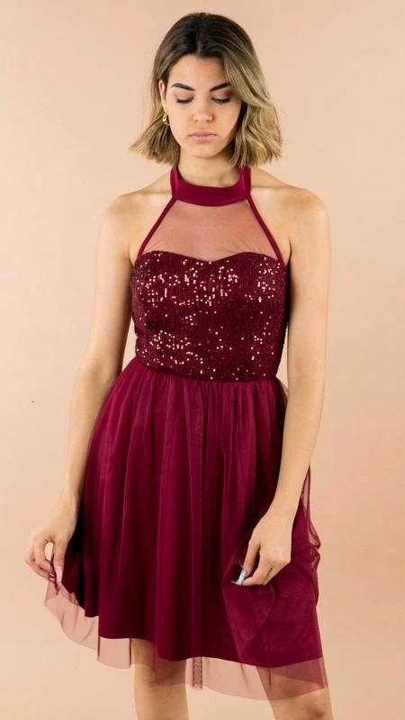GREYMODA VESTIDO MUJER SKATER TULLE CUELLO HALTER CUERPO с пайетками