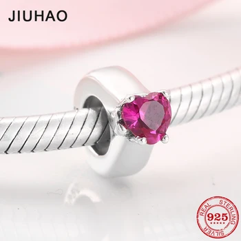 

925 Sterling Silver Ring shape Pink CZ heart Stopper spacer beads fit Original charms European 925 Bracelet Bangles Jewelry