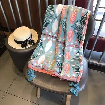 

2020 lady cotton Beach Shawl autumn and winter Women Fashion cotton material silk scarf New style matching Flower Print scarf