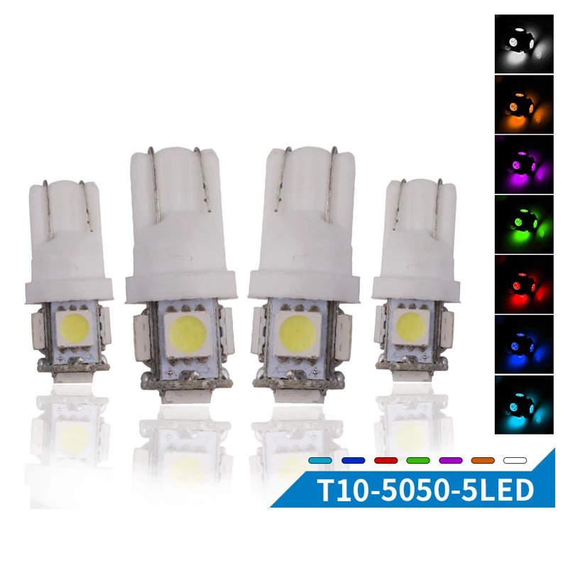 

10PCs Warm 3000K T10 W5W LED Canbus 5 SMD 5050 Car Auto License Plate Wedge Side Lights Lamp Bulb 12V
