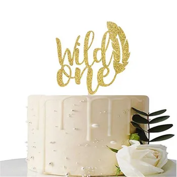 

Wild One Cake Topper for Baby Shower Baby 1st Birthday Boy or Girl Party Decorations Acrylic Gold Glitter Cake Topper