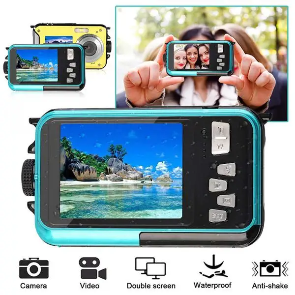 2 7 дюймов TFT Цифровая камера водонепроницаемая 24MP MAX 1080P двойной экран 16x цифровой