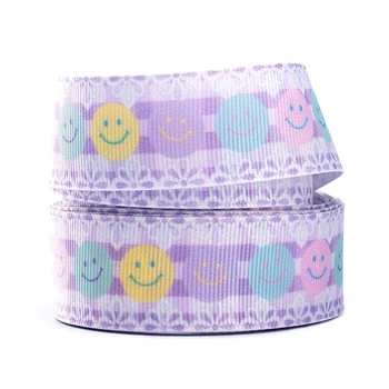 

New 50 Yards smile face & cloud pattern Printed Grosgrain,satin Ribbon