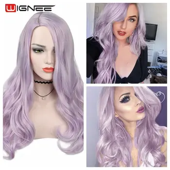 

Wignee Long Hair Wavy Wigs Heat Resistant Synthetic Wig Light Purple Daily/Party Natural Fiber Hair For Women Glueless Hair Wigs