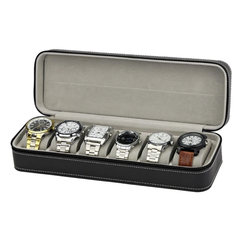 6 Slot Watch Box Portable Travel Zipper Case Collector Storage