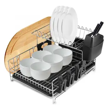 

Stainless Steel 2-tier Dish Drying Rack Tableware Drainer Plate Cup Drain Tray Storage Holder kitchen organizer Domestic Deliver