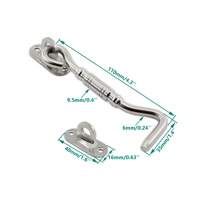 4'' Barn Door Latch,5PCS Back Gate,Heavy Duty Stainless Steel Gate Latch Lock,Cabin Hooks Eye Latch Hooks with Screws for Window