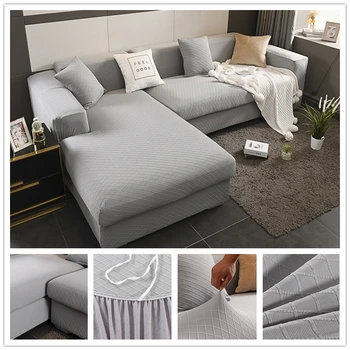 

New Grid Non-slip Solid Color Sofa Cover Stretch L Shaped Sofa Covers for Living Room Armchairs Dust Cover 1/2/3/4 Seats