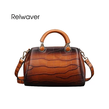 

Crocodile cowhide women handbag luxury vintage style top handle women bag elegant lady middle size shoulder bag quality boston