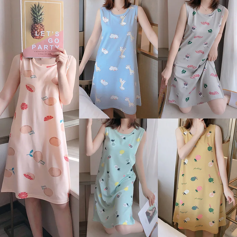 

Multi-Style Vest Nightgown GIRL'S Cute Cartoon Qmilch Sleeveless Dress with Chest Pad Deconstructable Midi-skirt