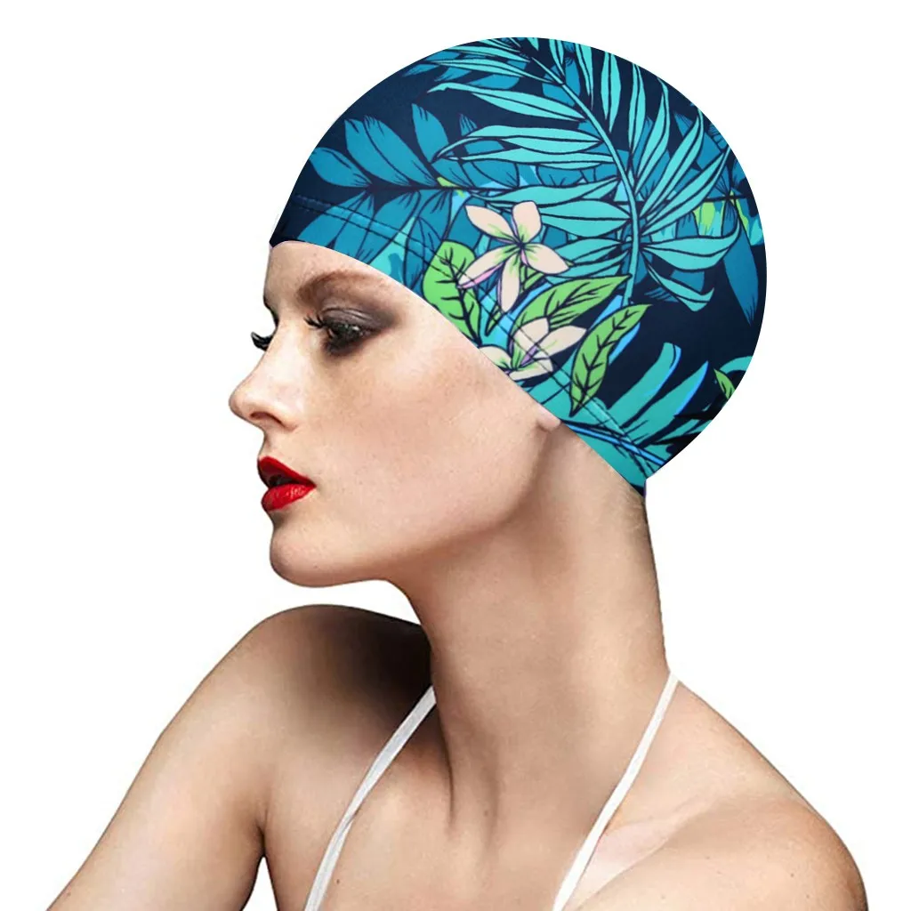 

Swimming Cap Silicone Fashion Print Unisex Elastic Waterproof Plain Hat Protect Ears Sports Swim Pool Long Hair Clean Cap