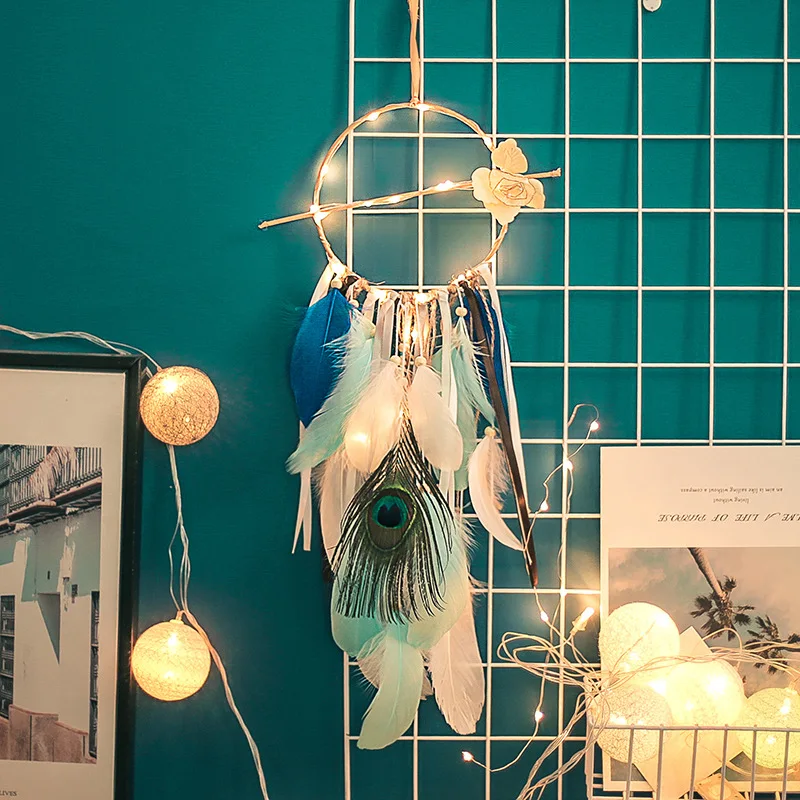 DIY Boho Ловец снов Висячие перья ремесла колокольчики Девушка Спальня романтическое висячие украшения подарки на день рождения