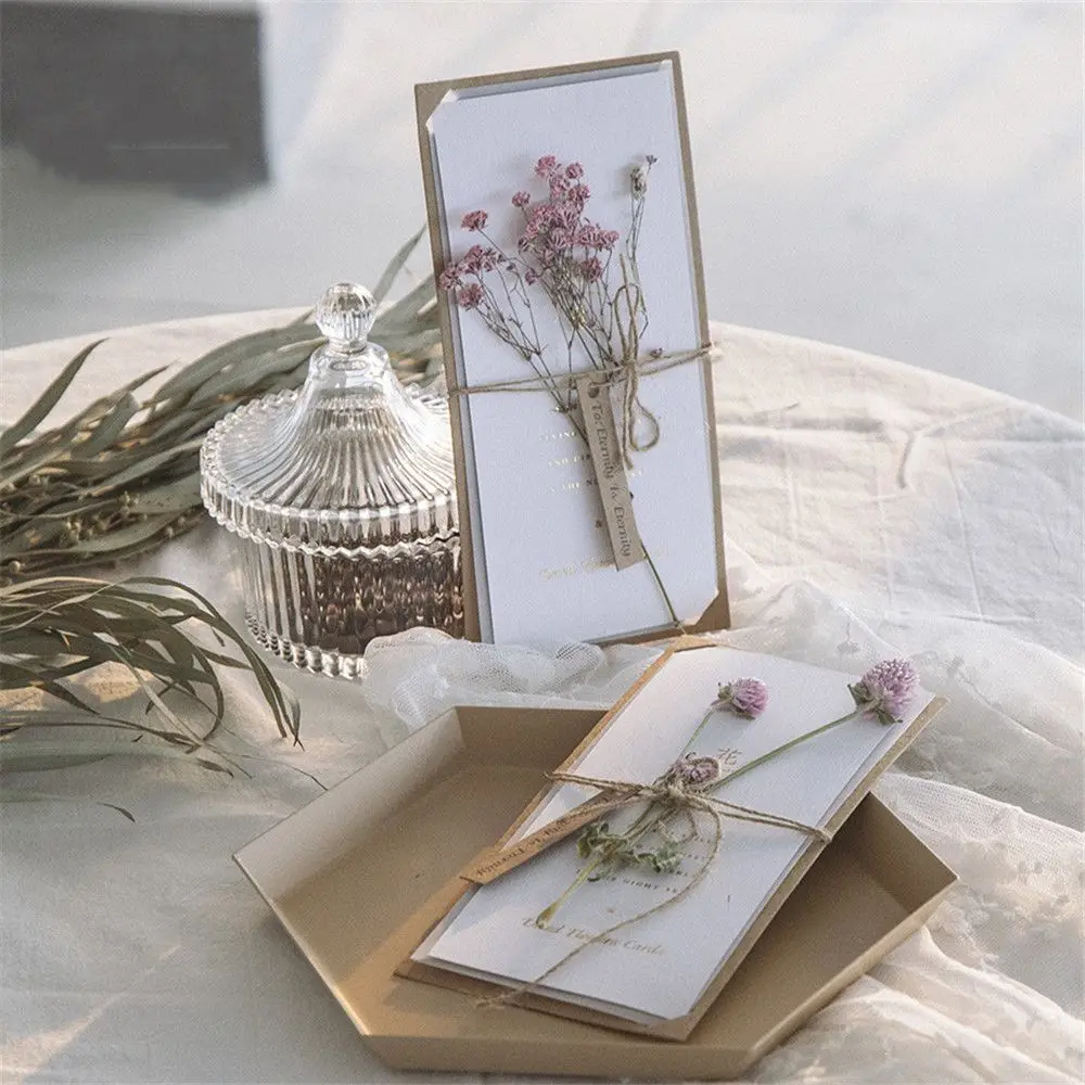 Retro Kraft Paper Invitation Greeting Card with Envelope Dry Flower Handmade Letter DIY Wedding Party Envelopes | Канцтовары для