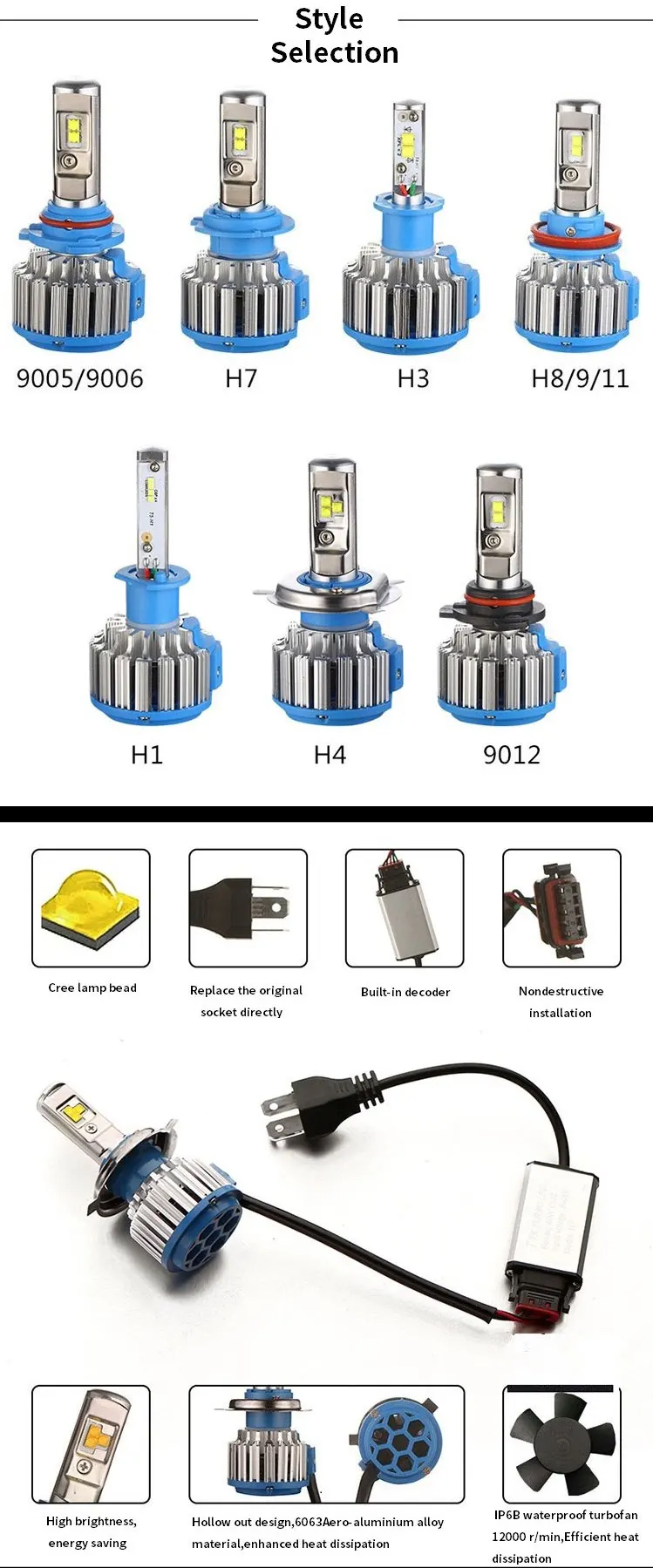 2 шт. H7 светодиодный H4 H1 H13 H3 880 881 9005 9006 Авто T1 автомобильные лампы для передних фар 6000 К 80 Вт 8000LM стайлинга автомобилей 9004 9007 9012 H8 H9 H11 светодиодный