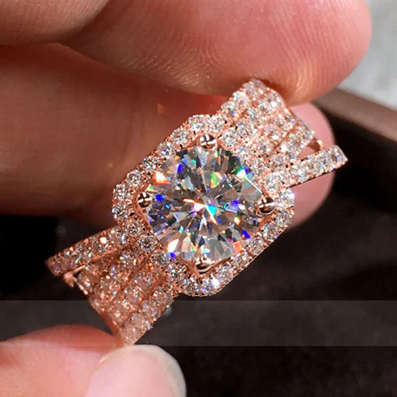 Anillo compromiso de piedra blanca de circón cuadrado para mujer, sortija de boda, Color oro rosa, cristal fino, Vintage - AliExpress Joyería y accesorios
