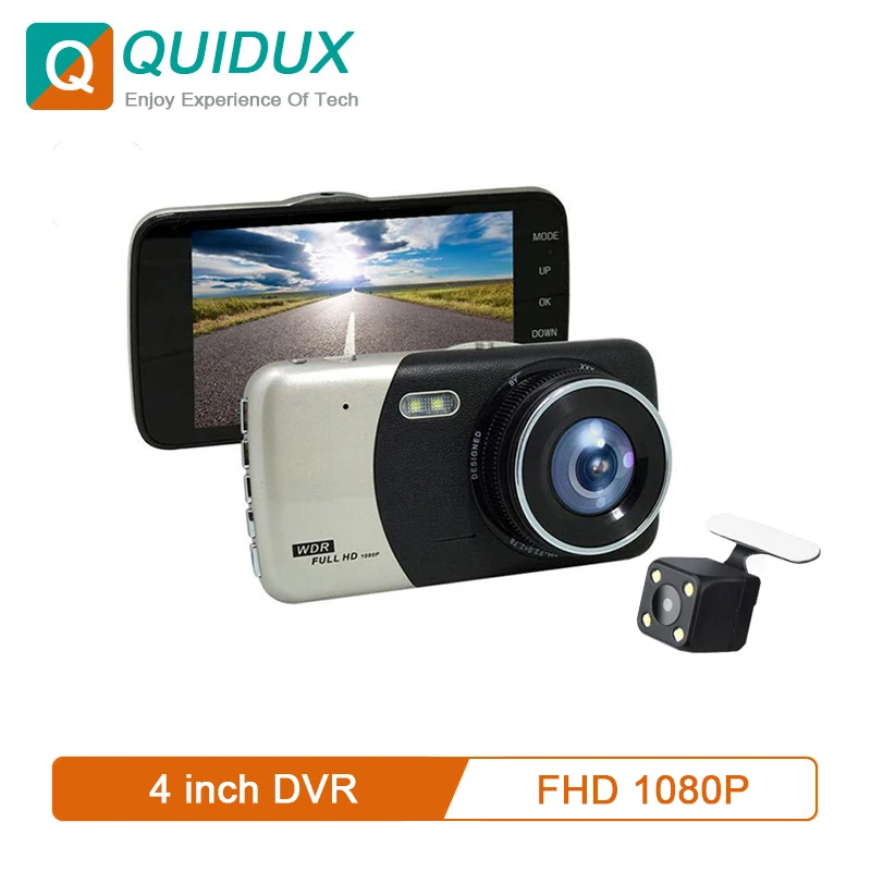 

QUIDUX Car DVR Dashcam 4" FHD 1080P Driving Video Recorder WDR Parking Guard Monitor Loop Recording with rearview Camera