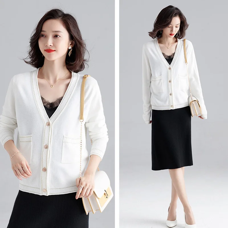 Women Caridgan Sweaters V Neck Solid Causal Knitwear Single Breasted Casual Knit Cardigan Outwear Winter Jacket Coat AA4996