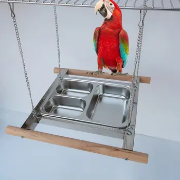 

Hanging Stainless Steel Bird Feeding Cups Parrot Cage Food Water Bowl Clamp Feeding Dish Wood Perch Stand Feeder for Pet Birds