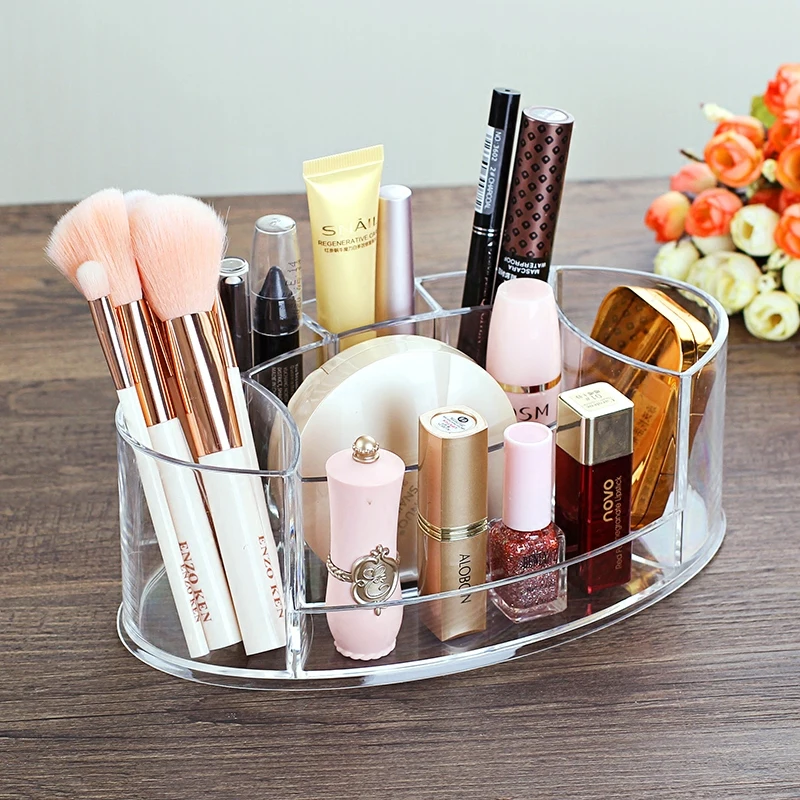 

Oval Table Acrylic Makeup Organizer 7 Lattices Makeup Brush Holder for Lisptick/Nail Polish Organizer Cosmetics Storage Box