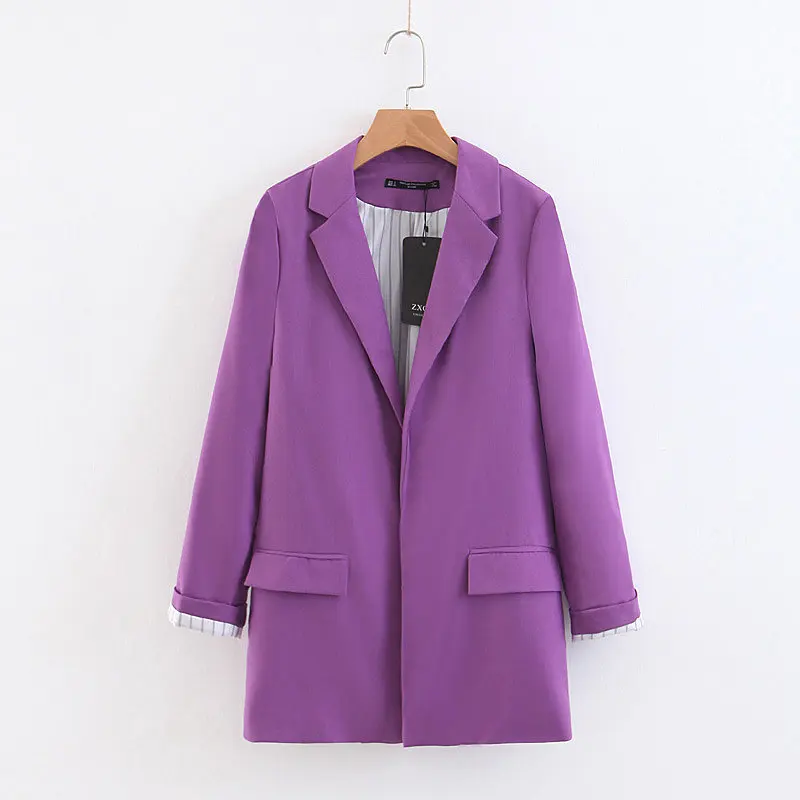 

2018 Europe And America Autumn New Style WOMEN'S Dress-Style Slimming Fold-down Collar Long Sleeve Solid Color Suit Jacket