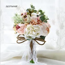 Свадебный ручной букет, свадебные букеты с жемчугом, свадебный букет искусственных цветов для невест, искусственные цветы пионы из шелка SPH034