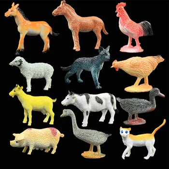 

12 PCs/set Toy Ornaments Farm Mini Miniature Figurines For Kid Pig Duck Mixed Animal Model Action Figure Simulation Poultry