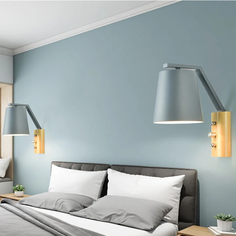 Nordic modern Simplicity E27 LED 110V 220V wall lamp wood and iron color sconce light for bedroom bedside living room loft aisle wall lamp light