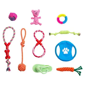 

10 Pcs Colorful Cartoon Dog Molar Chew Rope Toys Set Washable Durable Cotton