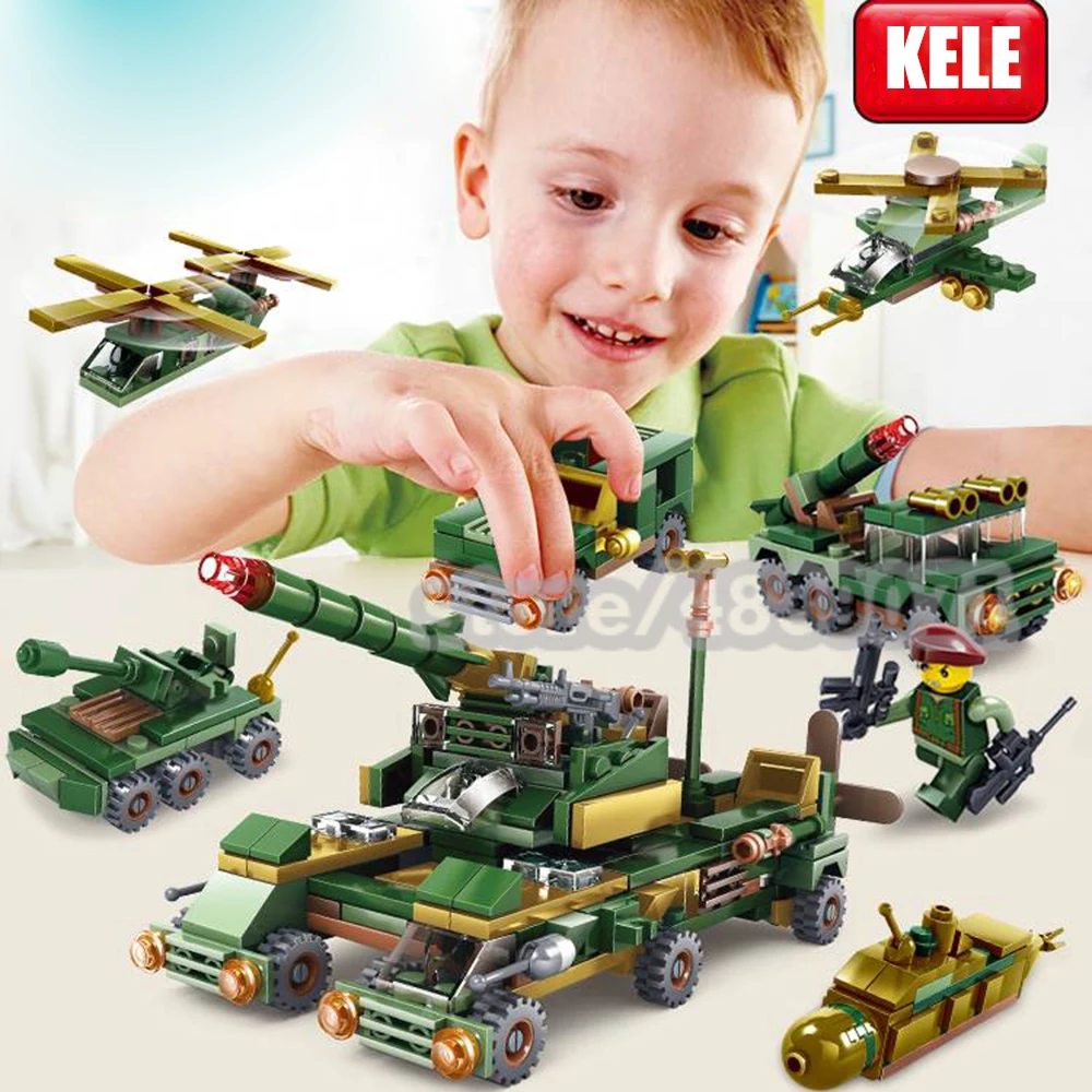 Строительные блоки KELE KL6003 The Red Sea Team военный 6в1 армейский грузовик самолет развивающий блок наборы автомобиль игрушки
