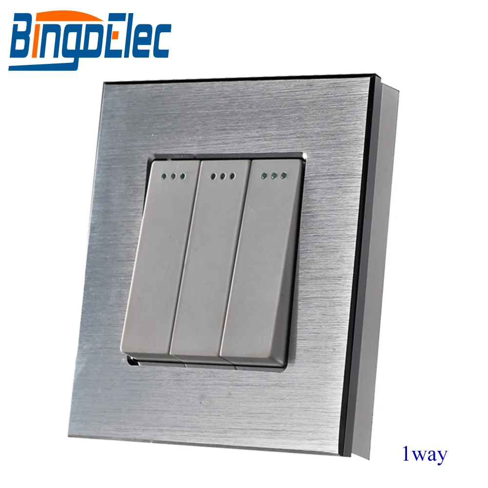 

Bingoelec 3 Gang 1 Way Button Switch EU Standard Mechanical Aluminum Frame Push Switch Wall Light Switch
